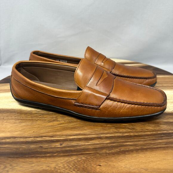 ALLEN EDMONDS 8 3E Wide Brooker Loafers Driving Shoes Tan Leather Brown Slip On - Picture 1 of 10